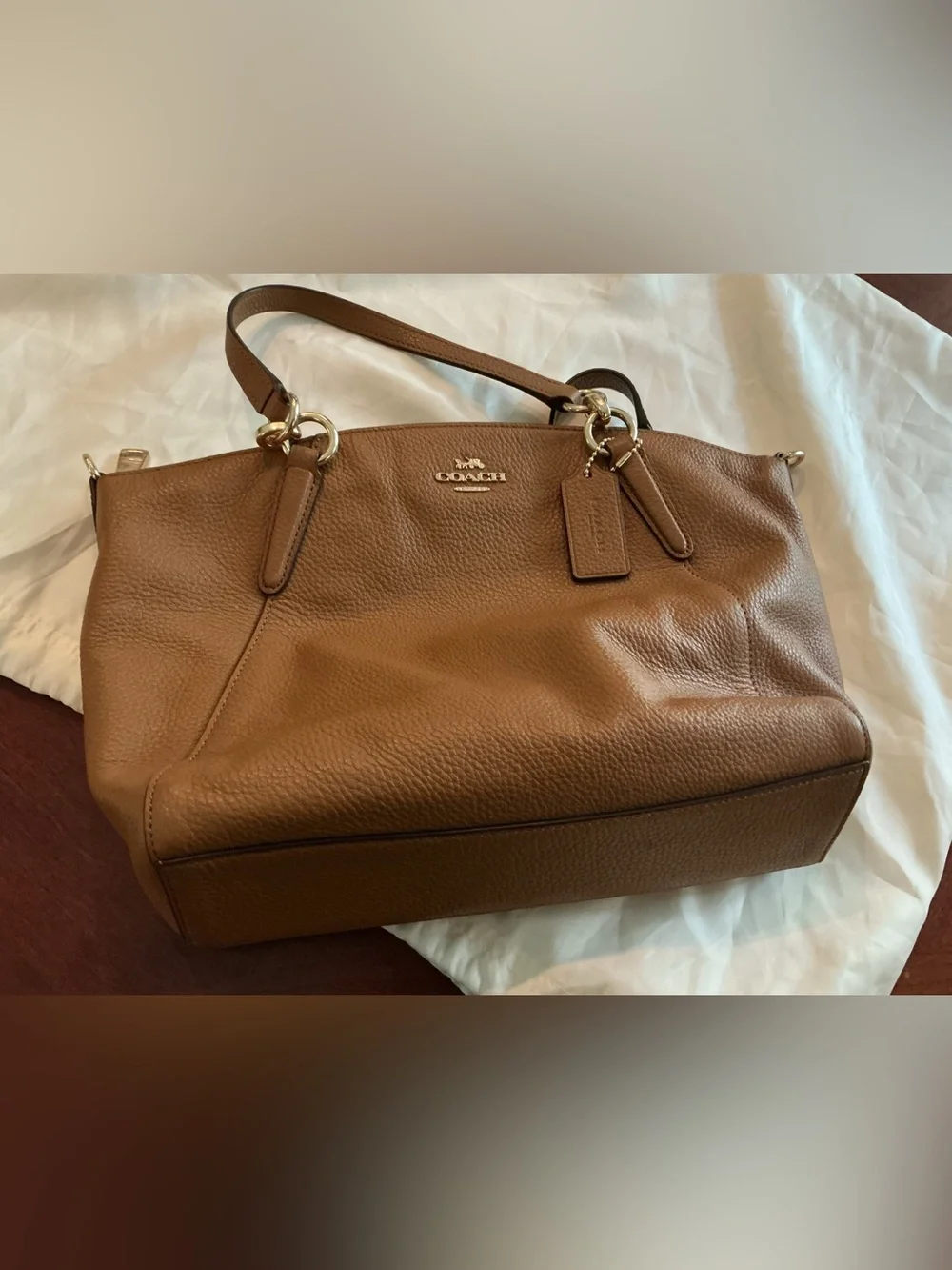 Coach Pebbled Leather Satchel in Brown with Gold Hardware